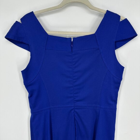 Milly Sheath Dress 10 Keithly Cut Out Cold Shoulder Cocktail Fitted Royal Blue - Picture 8 of 11